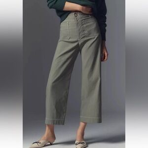 Colette Crop Wide-Leg Pants by Maeve: Contrast-Stitch Edition Moss 25P NWOT